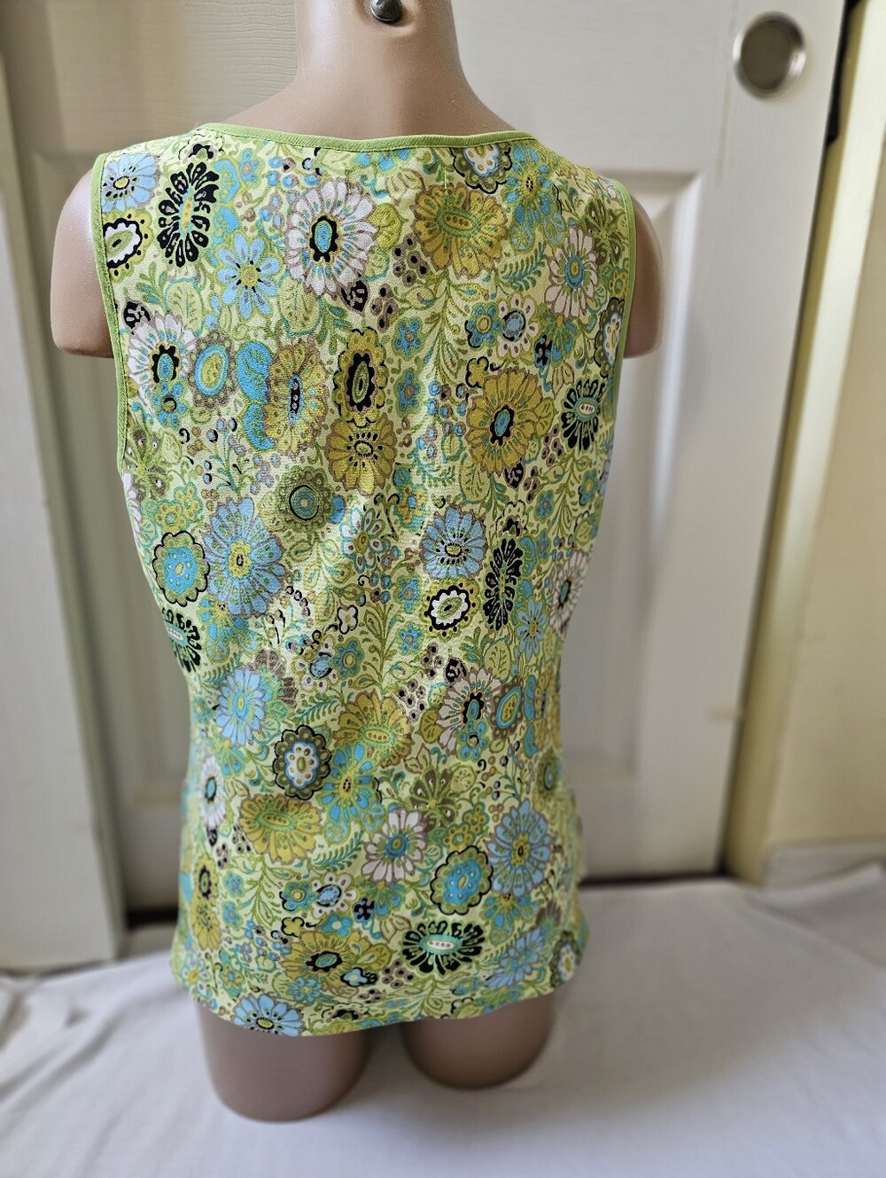 Sigrid Olsen Floral Tank Top Size Large Green Blue Rayon Boho Cottagecore - Picture 5 of 10